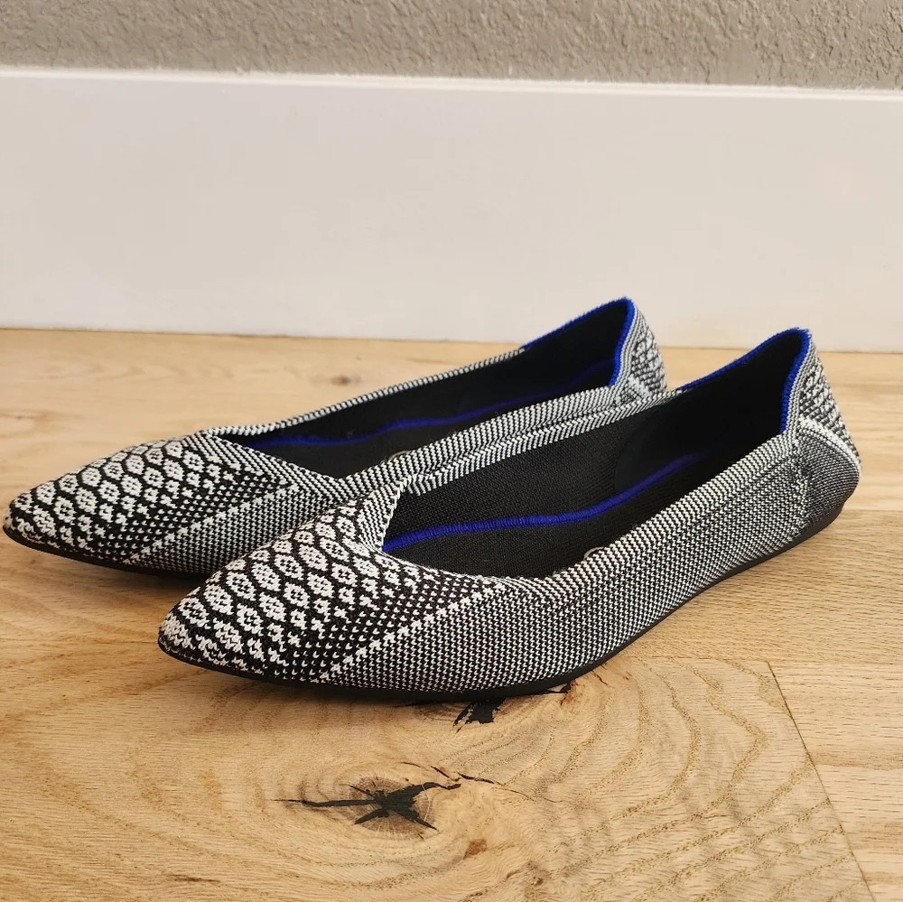 Rothy's Python black and white pointy flats size 10
